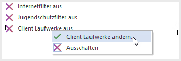 Klassenraumeigenschaft "Client Laufwerke", wähle im Kontextmenü "Client Laufwerke ändern".