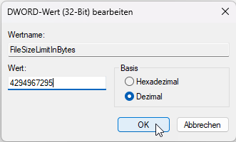 FileSizeLimitInBytes bearbeiten